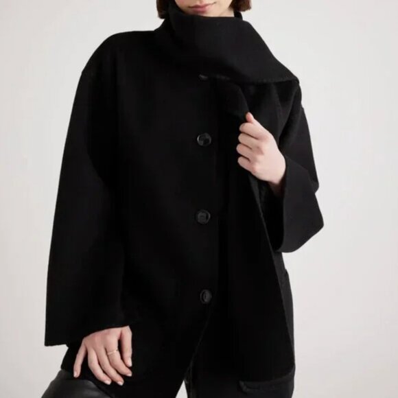 NWT Quince Double Faced Merino Wool Scarf Coat S Black - Picture 2 of 16